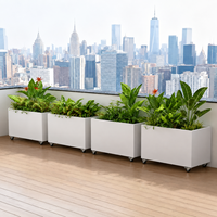 Grandes jardinières rectangulaires en métal avec roulettes pour terrasse sur toit, balcon, aménagement paysager urbain commercial extérieur