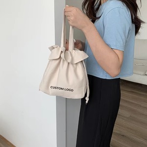 Bán Buôn Thân Thiện Với Môi Tái Chế Xử Lý Bông Vải Trống Cho Phụ Nữ Vai Dây Kéo Túi Với Dây Thừng Xử Lý - Product Image 4