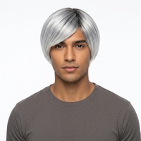 Accessoires de fête, perruque courte argentée pour hommes, perruque synthétique résistante à la chaleur, naturelle, volumineuse, à plusieurs couches, pour fête