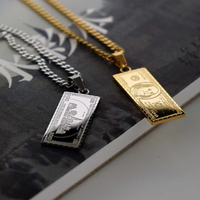 Collier pendentif billet de 100 dollars Hip Hop, chaîne en acier inoxydable plaqué or 18 carats, collier de bijoux argenté pour hommes et femmes