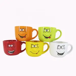 solid color 15oz smile face ceramic soup mug