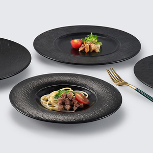 <b>Black</b> Melamine Round <b>Plate</b> Set 310 Commercial Use For Hotel Party Steak Vegetable Dish Serving - Product Image 3