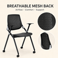 Chaise de formation pliable avec assise large, dossier perforé respirant, articulation en nylon et acier, ergonomique, pivotante, pour bureau à domicile et usage commercial
