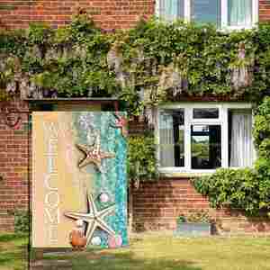 12X18In New Design Burlap Garden Flags Sea Star Welcome Outdoor Decorations for <b>Pool</b> Lake Yard-Display <b>Accessories</b> - Product Image 6