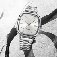 Montres à Bracelet en Acier Inoxydable Rétro Argent Calendrier Véritable Carré Sensation Haut de Gamme Unisexe Amoureux Navetteur Brique d'Or Quartz