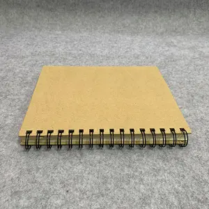 Carpeta forrada de escritura personalizada de doble bucle, cuaderno de bobina de papel de cubierta de papel Kraft con cable a granel, ecológica, color marrón
