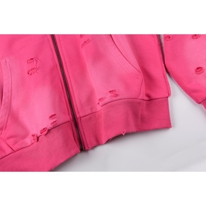 Felpe con Cappuccio Casual Sportive di Alta Qualità all'Ingrosso, Design con Cerniera Sbiadita <span class=keywords><strong>Rosa</strong></span> e Strappi, per <span class=keywords><strong>Uomo</strong></span> e Donna - Product Image 4