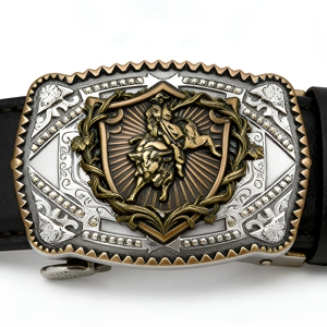 Ceinture pour homme en alliage de zinc antique plaqué or, avec boucle en métal 3D embossée de luxe, style <span class=keywords><strong>cowboy</strong></span>, avec logo personnalisé - Product Image 1