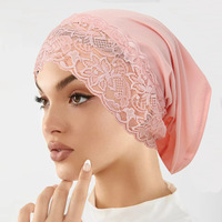 Hijab en jersey extensible avec patchwork de dentelle, sous-foulard élastique uni, bonnet sous-foulard, turban doux pour femmes musulmanes