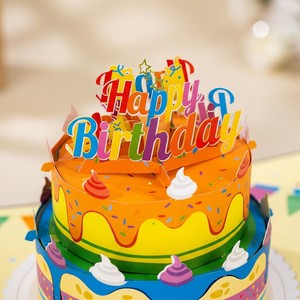 Carte de vœux d'anniversaire 3D pop-up au design original ZS-PC0077, 5x7 pouces, couverture violette avec gâteau coloré pour les détaillants en ligne - Product Image 4
