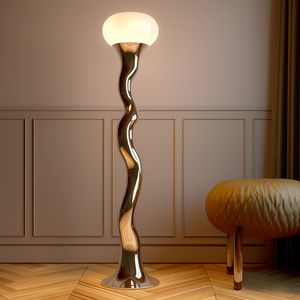 Lámpara de pie Mid Century Organic Twist Sculpture con acabado en madera pulida, luz de pie con pantalla ovalada esmerilada, lámpara decorativa para el hogar - Product Image 3