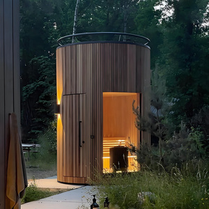 Sauna Cilindrica Elettrica da Esterno in Cedro Rosso Personalizzata e Moderna per Villa, 4 Persone, Sauna a Vapore Secco e Umido - Product Image 2