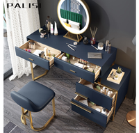 Ensemble de commodes modernes en cuir doré Mobilier de chambre à coucher Coiffeuse de maquillage moderne avec miroir lumière LED