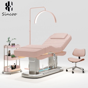 Cama de Masaje Eléctrica de 3 Motores para Estética Facial y Cosmética de Alta Calidad, Diseño Moderno en Color Rosa para Salón de Belleza - Product Image 1