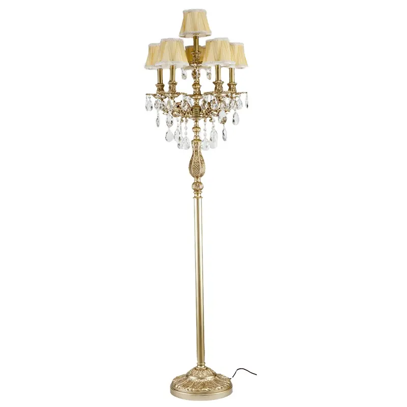 Retro french royal cloth lampshade crystal french style luxury standing beside brass floor lamp