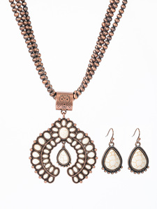 Ensemble collier et boucles d'oreilles vintage pour femme, pendentif Naja blanc turquoise en alliage de zinc, style bohème rétro - Product Image 4