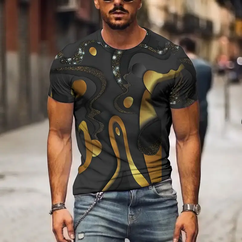 High Quality Short Sleeve Clothing Men Slim Fit Muscle Pattern Wear Gym Tshirt Casual with Pattern O Neck Tee