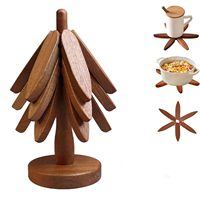 Ensemble créatif de 3/4/5 dessous-de-plat en bois massif en forme d'arbre, 100% bois naturel, dessous-de-plat pour plats chauds, tasses à café, théières