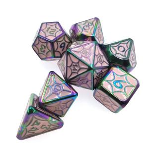 Série Avengers RTS - Lot de 7 dés métalliques arc-<span class=keywords><strong>en</strong></span>-ciel - Dés polyédriques gravés <span class=keywords><strong>en</strong></span> forme de toile d'araignée - Dés de <span class=keywords><strong>jeu</strong></span> de rôle <span class=keywords><strong>en</strong></span> métal électro-plaqué iridescent - Product Image 3