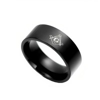 Vente en gros d'anneaux de couple maçonnique en acier inoxydable à surface plane DIY Laser logo Service Man Ring