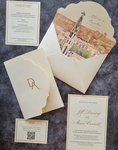 Ensemble d'invitations de mariage de poche à trois volets différent lieu tirage au sort enveloppe de poche texturée Rsvp Invitations de mariage ivoire - Product Image 1