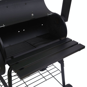 Chariot à baril en acier personnalisé pour extérieur Barbecue à charbon de bois Fumoir avec couvercle <span class=keywords><strong>Cheminée</strong></span> de four séparée - Product Image 4