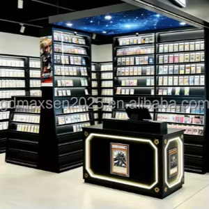 Vitrine d'exposition de cartes à collectionner noire moderne portable autoportante avec éclairage <span class=keywords><strong>LED</strong></span>, <span class=keywords><strong>verre</strong></span> acrylique verrouillable et étagères réglables pour un rangement facile - Product Image 2