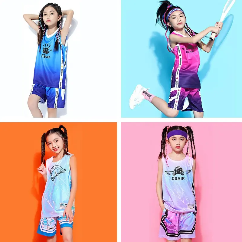 Uniformes de basquete infantil, uniformes de treinamento profissional de verão para meninos e meninas, roupas esportivas de secagem rápida