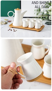 Teiera in ceramica Set teiera in <span class=keywords><strong>porcellana</strong></span> per 6 tazze con vassoio in legno tazze da tè moderne servizio da tè per l'home Office - Product Image 4