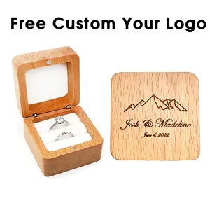 Boîte à bague carrée <span class=keywords><strong>en</strong></span> <span class=keywords><strong>bois</strong></span> de cerisier, style artisanal, gravure personnalisée gratuite, écologique, classique, 1 pièce, pour <span class=keywords><strong>bijoux</strong></span>, demande <span class=keywords><strong>en</strong></span> mariage, organisateur de mariage, doré - Product Image 2