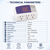 Protecteur de tension à 3 prises Puluos KE-V008 pour équipement électronique 110V AC 15A