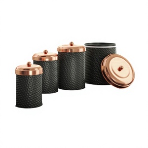 Juego de 4 recipientes de cobre de diseño único en diferentes tamaños, color negro, para especias de cocina, té y café. - Product Image 1