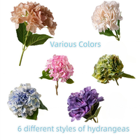 Lot de six hortensias artificiels multicolores en PU pour toile de fond de mariage, affichage commercial, Noël, fleurs artificielles personnalisées