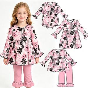 Robes et barboteuses d'Halloween roses personnalisées pour bébés filles, tenues assorties pour sœurs, vente en gros, vêtements de boutique d'usine - Product Image 1