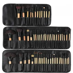 Factory Wholesale 24pcs Wooden Custom Branding Luxury Private Label Black Professional Complete Makeup Artist Makeup Brush Sets