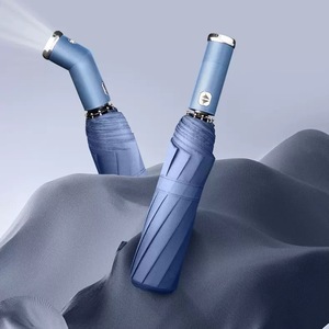 Automatic Ten-Bone Flashlight LED Night Lighting Folding Umbrella Black Glue Sunshade Business Advertising Umbrella