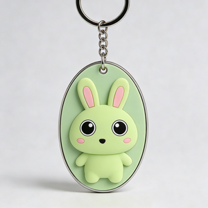 Porte-clés pingouin en peluche personnalisé, mignon, doux, avec cadre ovale vert, cadeau unisexe pour enfants et adultes - Product Image 3