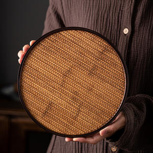 Ensemble de plateaux <span class=keywords><strong>en</strong></span> <span class=keywords><strong>bambou</strong></span> écologiques pour la maison, motif tapis, support à thé créatif, assiette de service, style américain, cadeau d'affaires BSTW - Product Image 3