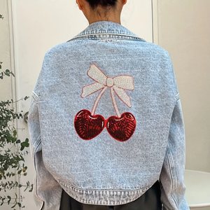 แผ่นปักเลื่อมรูปหัวใจสำหรับผู้หญิงแผ่นรีดติดเสื้อลายดอกเชอร์รี่รูปหัวใจสีชมพูขนาดใหญ่สำหรับใส่สเวตเตอร์ของตกแต่งกระเป๋า - Product Image 2