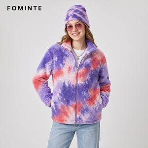 Giacca in pile polare stampata tie-dye sfumato all'ingrosso da uomo e donna, giacca invernale calda in sherpa, <span class=keywords><strong>cappotto</strong></span> streetwear pesante OEM/ODM - Product Image 4