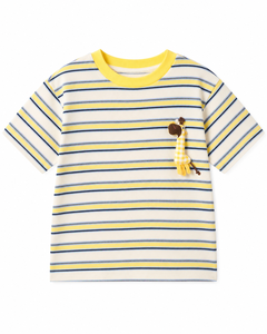 T-shirt à manches courtes pour garçons, imprimé girafe rayée, en coton mélangé doux et respirant, décontracté pour le quotidien - Product Image 3