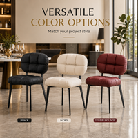 Chaise de salle à manger capitonnée moderne avec assise rembourrée noire et pieds en métal pour hôtel, restaurant, salon