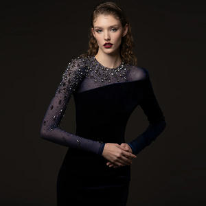Vestido de noche listo para usar de alta calidad, <span class=keywords><strong>Serie</strong></span> de celebridades 2025, terciopelo dorado con cuentas resistente y Vestido largo de malla. - Product Image 5