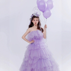 Violet Tulle Ball Gown Strapless Empire Waistline Wedding Dress Fairy Tale Cake Style Photo Studio Outfit Birthday Party Costume - Product Image 2