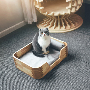 批发可洗豪华大猫宠物狗床带垫木猫窝 - Product Image 2