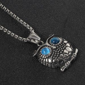 Owl Animal Pendant 32MM Sapphire Inlay <b>Titanium</b> Steel Necklace For Women Everyday Wear - Product Image 4