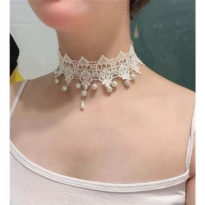 وصل حديثًا قلادة من اللؤلؤ والدانتيل الأبيض الفائق الجنية ، قلادة جميلة لطيفة ، مجوهرات راقية قصيرة ، قلادة ضيقة للنساء - Product Image 2