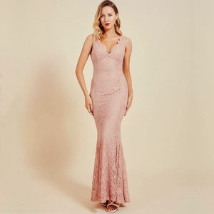 Robe de soirée rose élégante en dentelle, <span class=keywords><strong>décolleté</strong></span> <span class=keywords><strong>plongeant</strong></span>, Sexy, dos nu, Maxi, fleurie, robe de soirée - Product Image 1