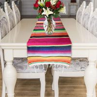 Chemins de table en coton à franges de 14x84 pouces Chemin de table Serape mexicain pour la fête mexicaine Mariage Pique-nique en plein air Table à manger