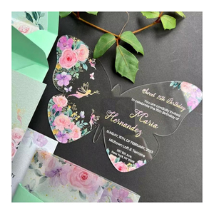 Personalizado elegante cielo azul troquelado pegatina Floral claro mariposa acrílico Quinceañera fiesta invitación boda invitación - Product Image 1